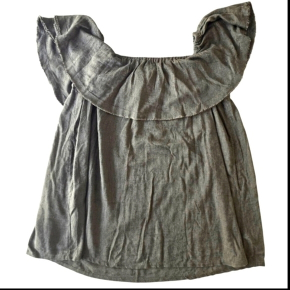 NEW- Free People Green Dark Flutter Sleeve Ruffled Blouse - Picture 8 of 9